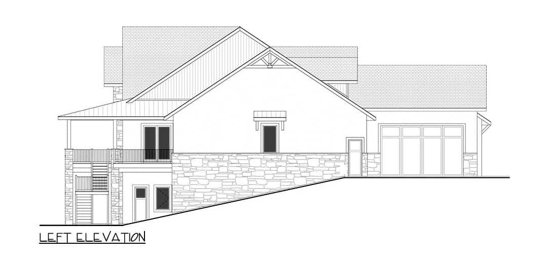 左图为6间卧室的单层山地工匠住宅。