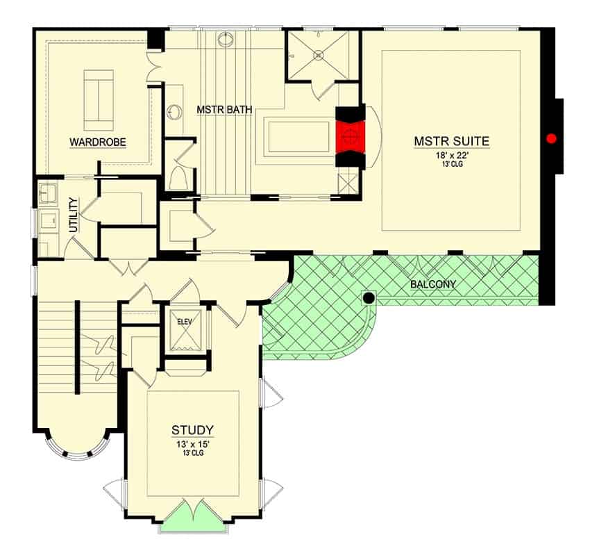 三层平面图，主要套房，杂物间和书房。