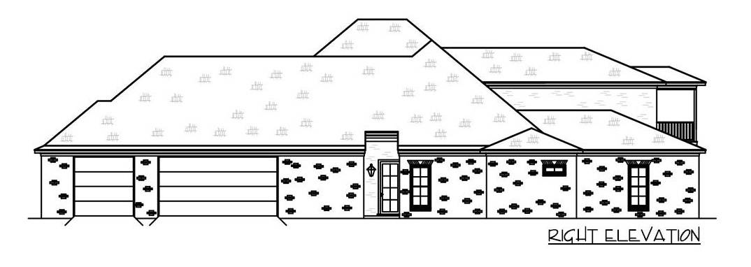 这座砖砌的两层五卧室南方住宅的右立面草图。
