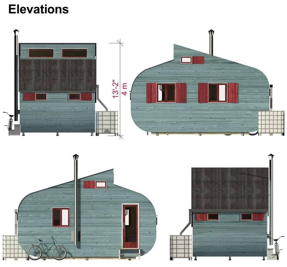 小单层Skylar小屋的立面图。