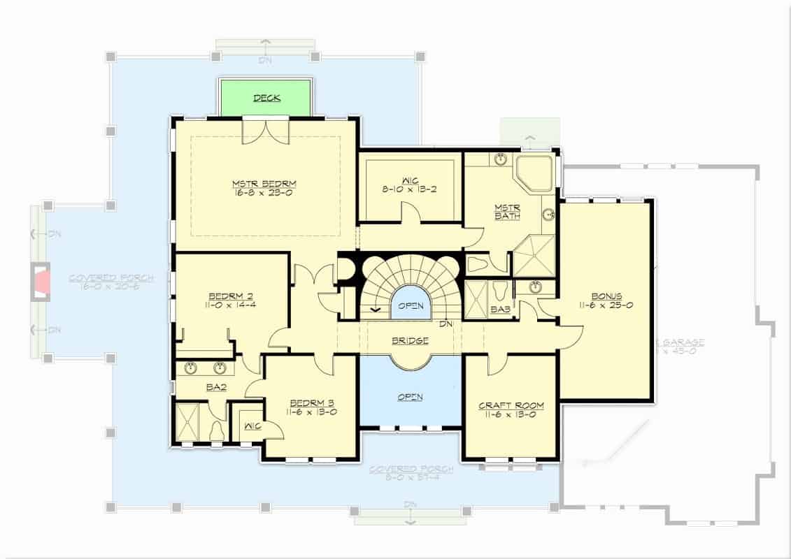 二层平面图有三间卧室，一间工艺室和一间奖励房。