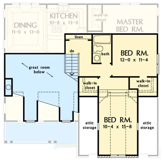 二级平面图共有两间卧室和一个浴室。