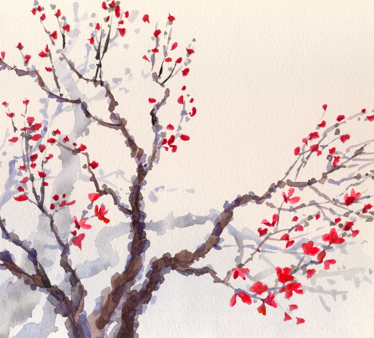 树与红花水绘画。