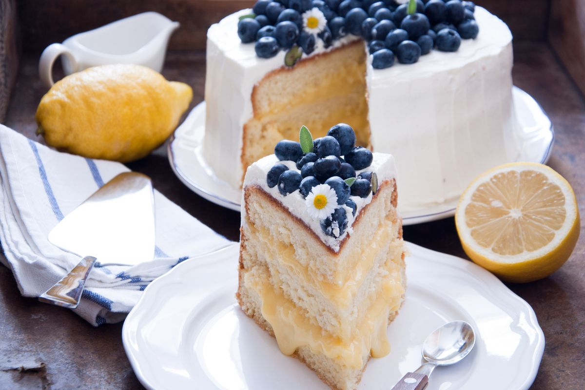 一块柠檬蓝莓蛋糕。