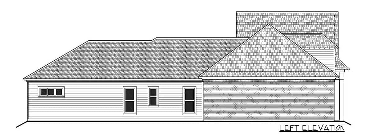 左立面的3卧室单层南方住宅草图。