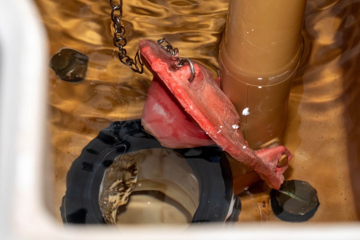 冲洗马桶水箱时的橡胶挡板阀，说明氯严重损坏。