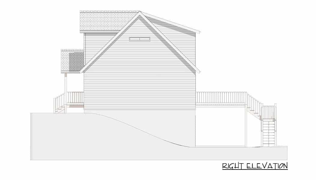 科德角的两层三卧室住宅的右立面草图。