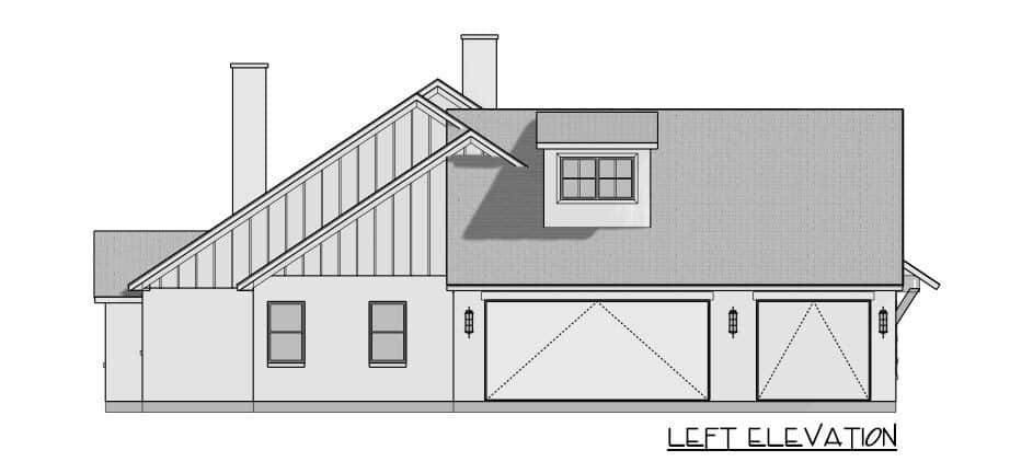 左视图草图3两卧室的新美国牧场。