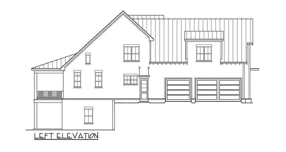 左立面草图的三间卧室的乡村风格的两层小屋。
