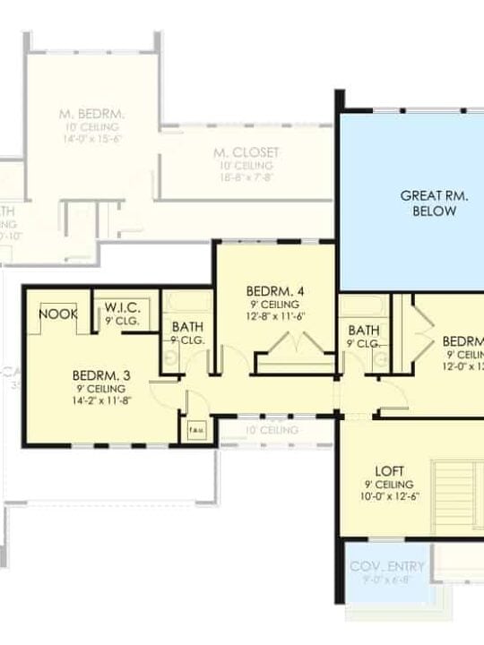 二级平面图和三个卧室,两个浴室,一个阁楼。