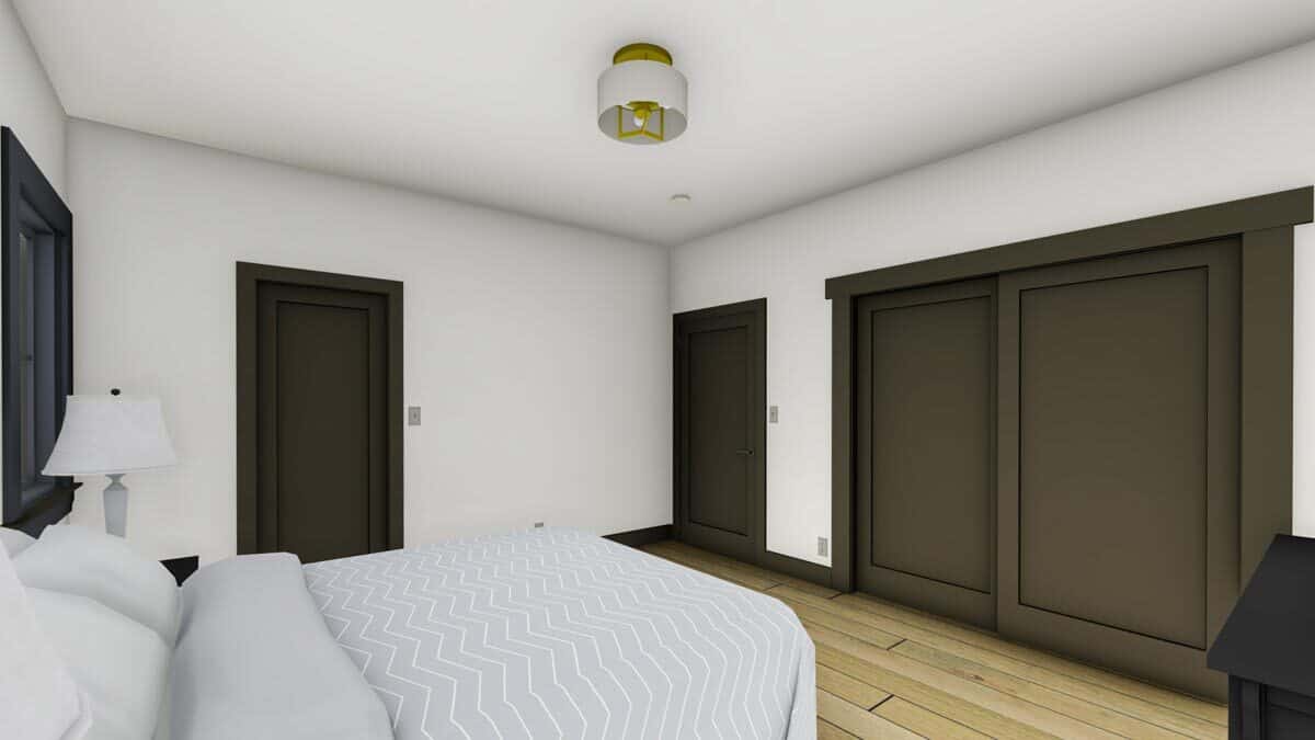 第四间卧室的特点是一个隐藏在滑动门后面的步入式衣橱。