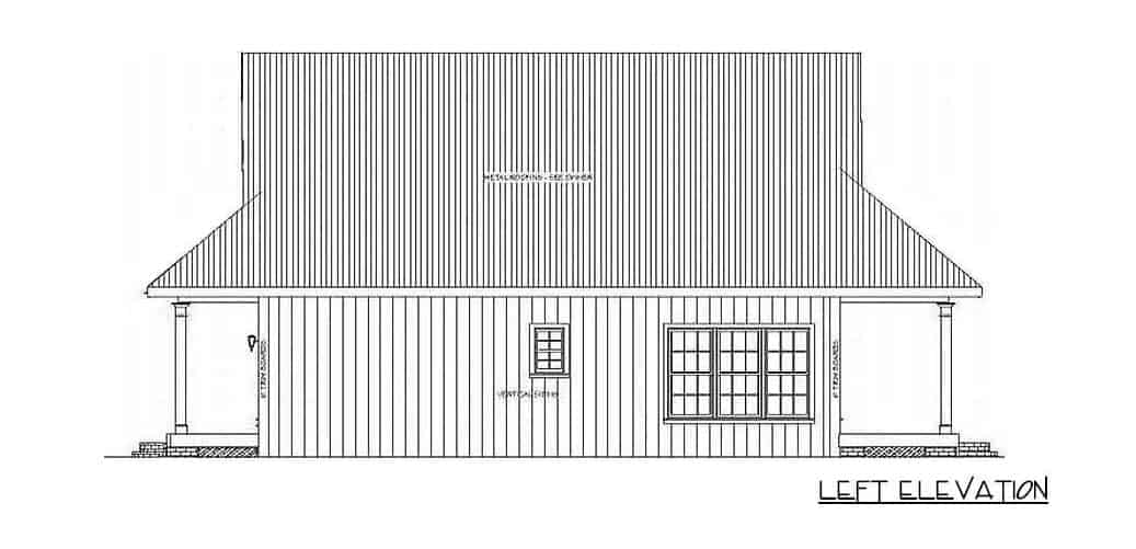 两卧室单层小屋的左立面草图。