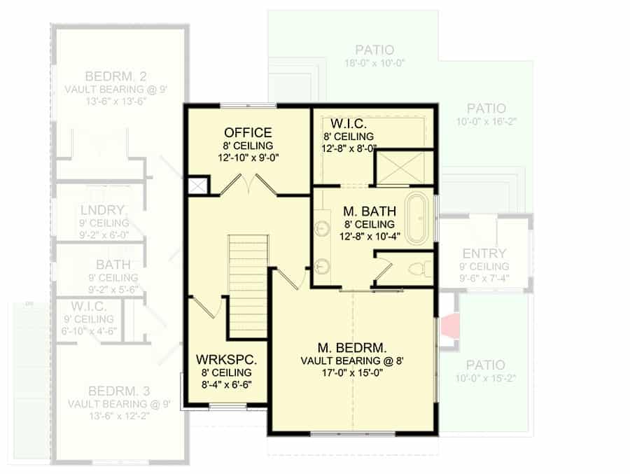 二级平面图与初级套房和两个办公空间。