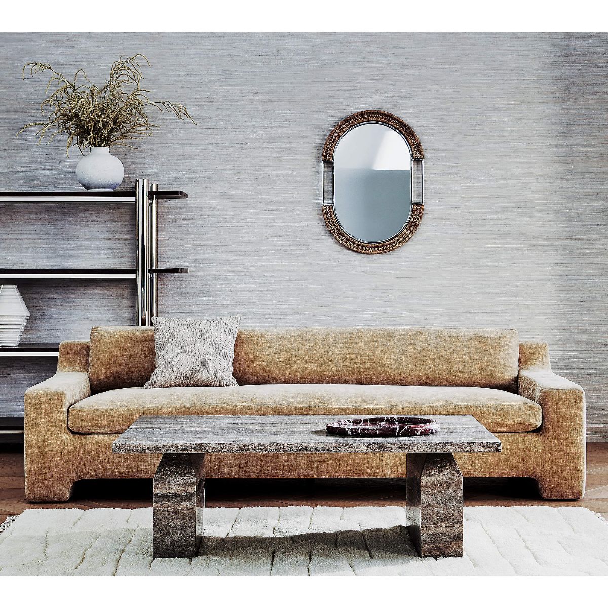 CB2设计的现代客厅中华丽的杜兰特小麦沙发