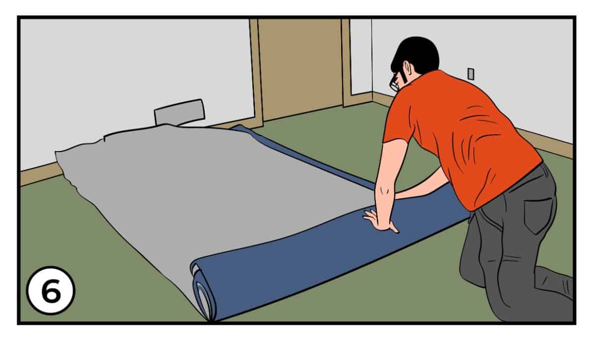 如何移除房间地毯-第六步:继续折叠和切割以移除地毯
