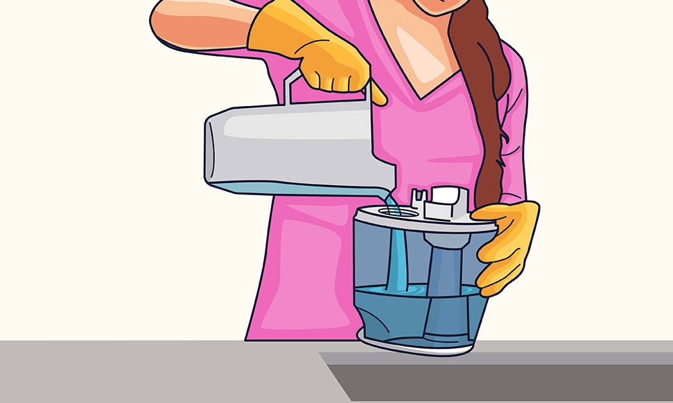 如何清洁加湿器-步骤10:加湿器、喷头和储液器的消毒