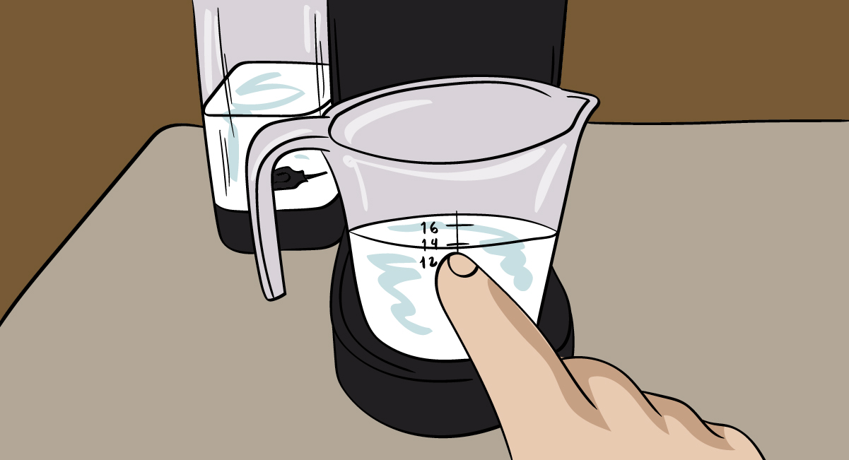 如何去除你的Keurig咖啡机-第9步:在分配器下面放置一个量罐