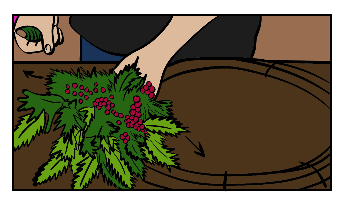 如何制作一个传统的圣诞花环-步骤4:如何安全捆绑到花环形式
