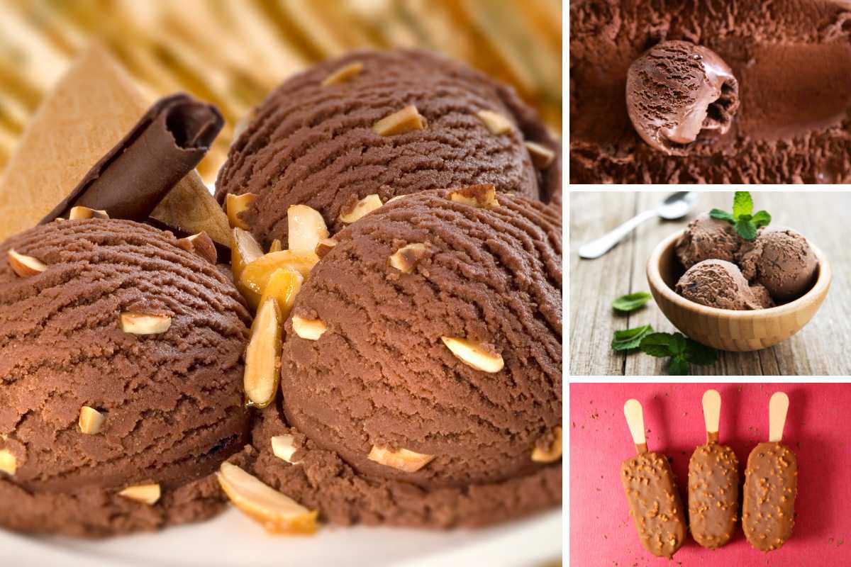 照片拼贴不同类型的巧克力冰淇淋。