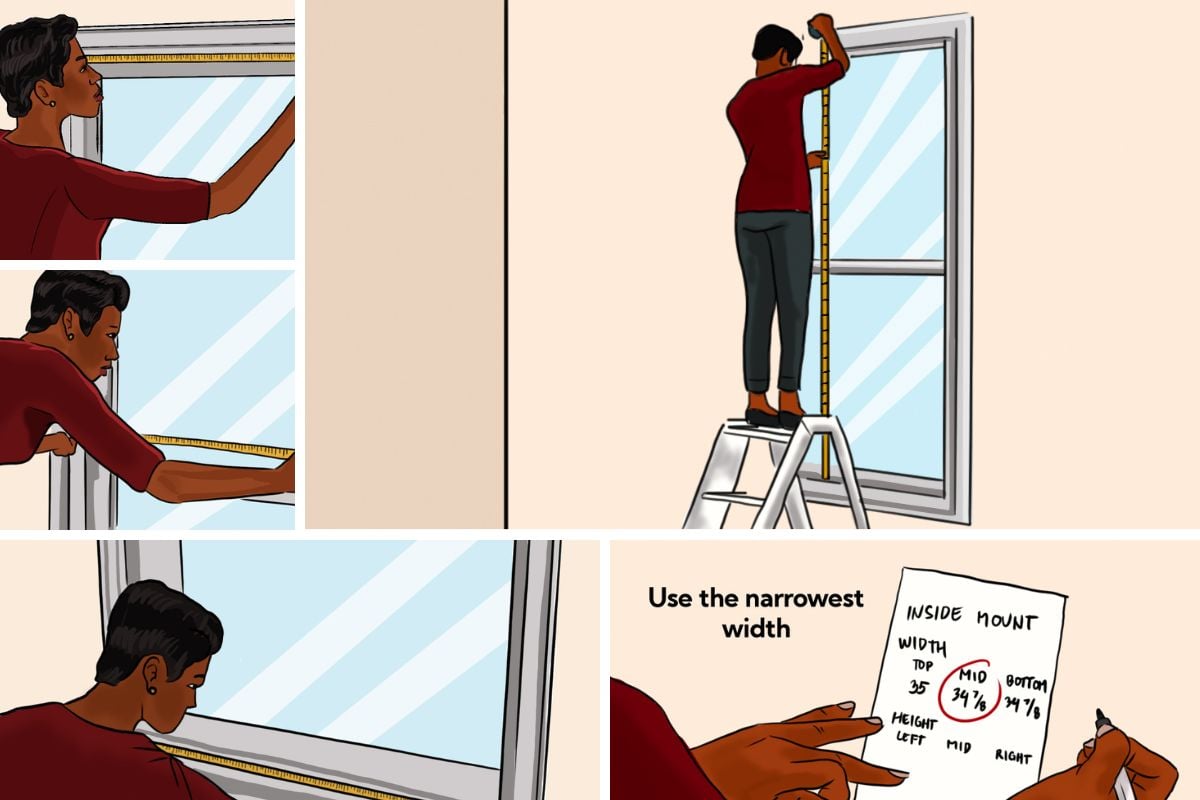 关于如何测量百叶窗窗户的拼贴插图。