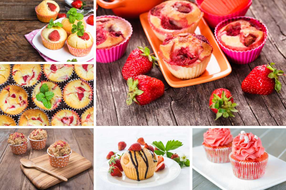 照片拼贴不同类型的草莓松饼。