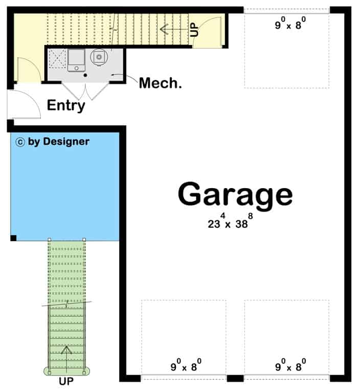 主级平面图的地中海风格的两层双车库,搜房网上马车回家,和机械的房间。