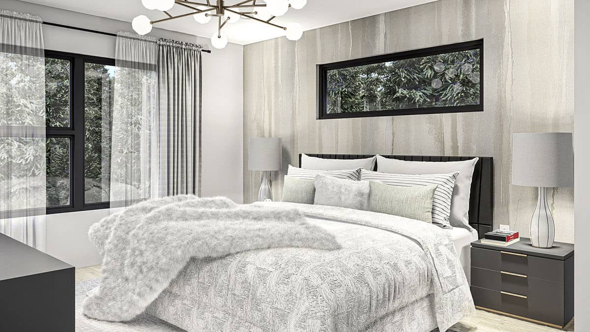 主卧室功能现代家具和天窗窗口固定在床上。