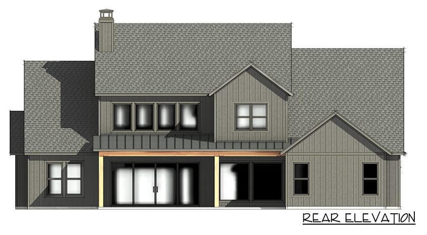 新美式风格的四卧室两层工匠住宅的仰角草图。