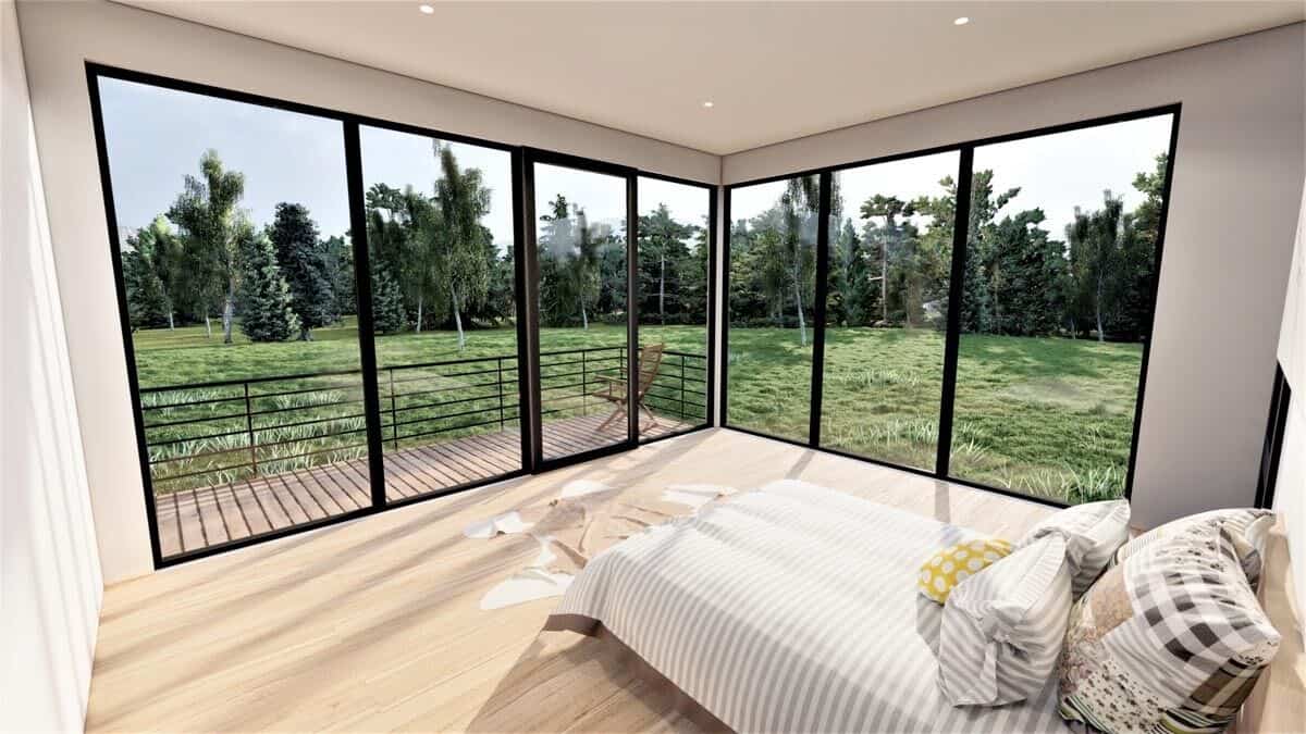 主卧室功能不间断前院视图和直接访问开放的庭院。
